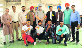 Irrigation Minister Janmeja Singh Sekhon honours players at the closing ceremony of the 17th Punjab State Junior Senior Wushu Championship in Bathinda on Sunday.