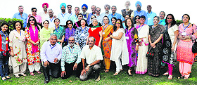 Students of the 1967 batch of The Lawrence School, Sanawar, during a reunion at Sukhna Lake in Chandigarh on Sunday.