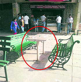 Benches and table installed by an eatery owner at the Student Centre, Panjab University. 
