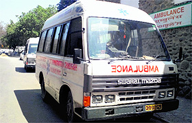 An ambulance stationed outside the Emergency Ward at the GMSH, Sector 16, Chandigarh. 