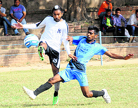 A match in progress between GHG Khalsa College, Gurusar Sadhar, and SGGS College, Mahilpur, on the PU campus on Sunday.