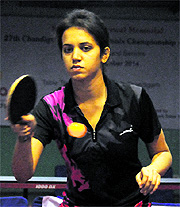 Kalyani returns a shot during a table tennis match at Sector 23 in Chandigarh on Sunday. 