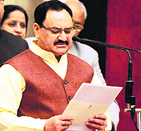 JP Nadda takes oath as Cabinet minister in New Delhi on Sunday