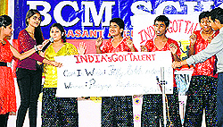 Students perform during a short play competition at BCM School, Basant Avenue, in Ludhiana on Sunday