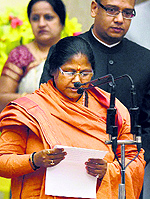 Sadhvi Niranjan Jyoti takes oath as a Minister of State in New Delhi on Sunday