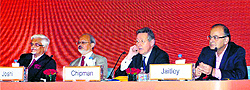 Finance Minister Arun Jaitley along with other delegates at the India Global Forum organised by the International Institute for Strategic Studies in New Delhi on Sunday