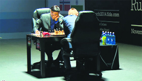 Viswanathan Anand during the second game of the World Championship in Sochi, Russia, on Sunday.