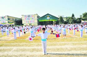 Students of St. Judes School perform at the annual sports day on the school campus in Dehradun on Sunday