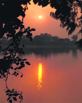 Beautiful sunset: A view of the setting sun as seen from the Thermal lake in Bathinda on Monday