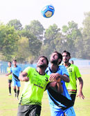 A match in progress between SGGS Khalsa College, Mahilpur, and DAV College, Hoshiarpur, on the PU campus on Monday. Tribune Photo: Pradeep Tewari