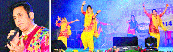 (Right) A cultural performance at the first cultural night of the state-level Sombhadra Mahotsav in Una on Sunday; and (left) Sarabjeet Cheema.