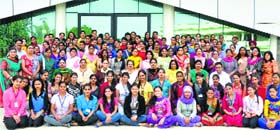 Proud moment: Students of HMV College in a jubilant mood after winning the overall trophy at the Doaba Youth Festival in Jalandhar