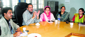 Nutan Resutra, chairman, Jammu& Kashmir Board of School Education, addresses a press conference in Jammu on Monday.