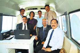 Officials during the inauguration of a mobile office of the Oriental Insurance Company Ltd at its divisional office No. 1, Gill Road, in Ludhiana on Monday