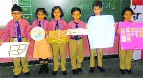 Students show their models on the occasion of World Science Day at Ryan International School, Dugri, Ludhiana