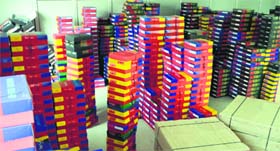 Ready stock of hosiery goods lying in the store room of a manufacturing unit in Ludhiana