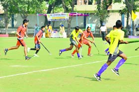 Players in action during a match at the Guru Nanak Stadium in Doraha