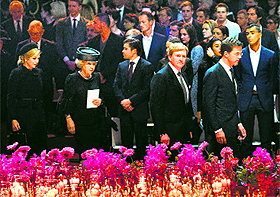 MH17 Dutch memorial day: The Netherlands King Willem Alexander (2nd from right) , Queen Maxima (3rd from right) and Princess Beatrix attend a memorial with relatives of the MH17 victims in Amsterdam. 