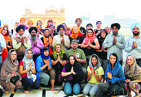 Artistes from Slovakia and Czech Republic pay obeisance at the Golden Temple in Amritsar on Tuesday. 