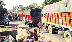 Vehicles lined up on the Kalka-Pinjore road as the level crossing remained closed due to a snag in the engine of the Shatabdi Express near Kalka on Tuesday.