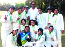 Members of the PU Campus womens team flash the victory sign in Chandigarh on Tuesday. A Tribune photograph 