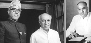 Sheikh Abdullah (left) with Jawaharlal Nehru in 1964; and (right) Syama Prasad Mookerjee