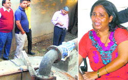 The uncovered tank in which the child drowned on Tuesday; (right) the deceaseds mother. A Tribune photo 