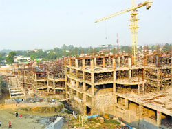 Construction work in progress at Kalpana Chawla Government Medical College in Karnal. Tribune photo