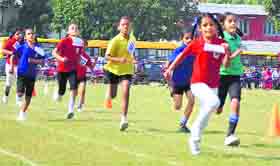 Students race during the annual athletics meet of Guru Nanak Public School, Sarabha Nagar, Ludhiana.