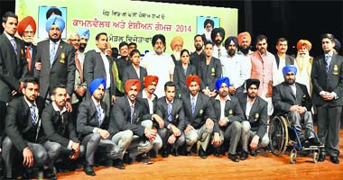 Deputy CM Sukhbir Badal with the medal winners after the award ceremony in Chandigarh on Tuesday