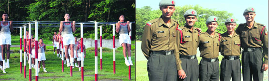 Cadets take part in a physical training drill at Army Cadet College of the Indian Military Academy; and (right) cadets in uniform. 