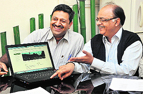 PUTA president Rajat Sandhir and Dean (Research) Lalit Bansal launch the PUTA website in Chandigarh on Wednesday. 