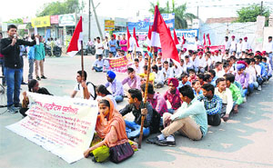 Students hold a protest in Sangrur on Wednesday
