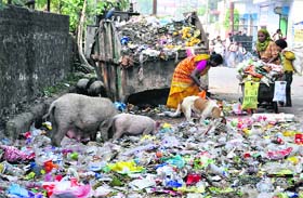 A heap of garbage being dumped at Patel Nagar in Dehradun on Wednesday