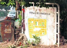 A defaced guide map near Sector 9 in Panchkula