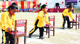 Students of Delhi Public School participate in an activity on the occasion of Children's Day in Bathinda on Friday.