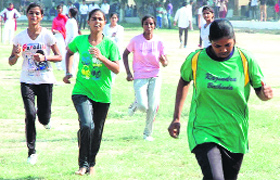 Students of Government Rajindra College participate in an athletic meet in Bathinda on Friday.