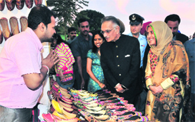 UT Administrator Shivraj Patil at a stall after inaugurating the Sixth Chandigarh National Crafts Mela at Kala Gram, Chandigarh, on Friday. 