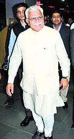 Chief Minister Manohar Lal Khattar coming out of the railway station in Chandigarh on Friday