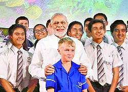 PM Narendra Modi with students at Queensland University of Technology in Brisbane