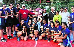 The Welham Girls School team in a jubilant mood after winning the DDSCA Senior Girls Basketball Trophy in Dehradun on Friday