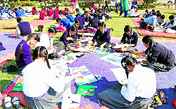 Students give wings to their imagination during a drawing competition at Moti Ram Arya Senior Secondary Model School, Sector 27, Chandigarh