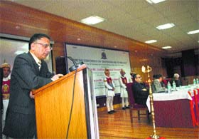 Chief Justice Mansoor Ahmad Mir addresses a conference on Sentencing and Victimology in Shimla on Saturday