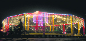 A decorated Professor Mohan Singh Chowk in Ludhiana on Saturday.