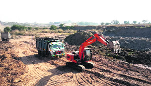 Illegal mining underway at Kakrali village along the Ghaggar on the Punjab-Haryana border in Dera Bassi