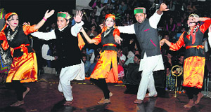 Artistes present a dance item during a programme organised by the Himachal Students Union at Panjab University on Sunday.