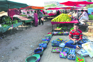 A vendor sells goods at the apni mandi in Sector 34, Chandigarh