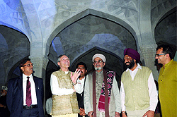 German Ambassador to India Michael Steiner (second from left) visits Chausath Khamba near Hazrat Nizamuddin Dargah in New Delhi on Sunday