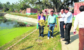 Deputy Adviser to the Rural Development Ministry G Bala Subramaniam survey three-pond system in Karnals Shahpur village.