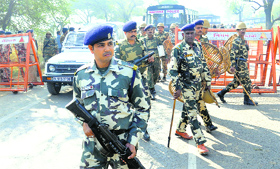 CRPF personnel near Satlok Ashram in Barwala on Sunday.